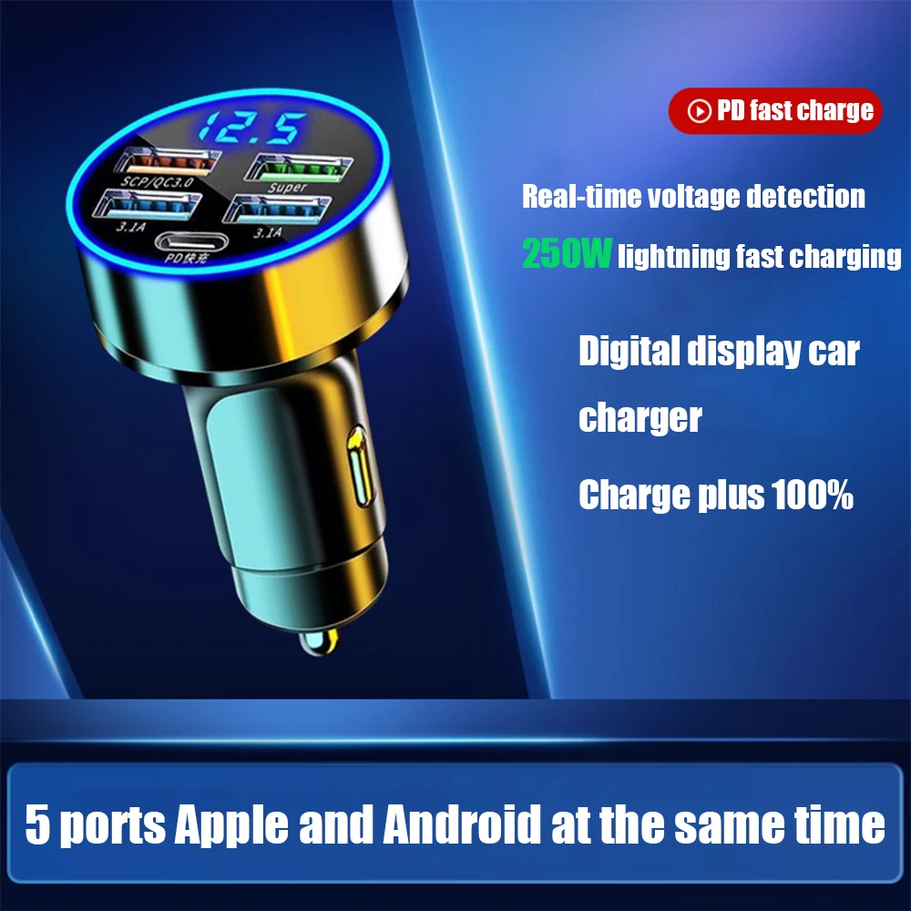 Car Charger 5 Ports Usb Type C Pd Fast Charging 250w Qc3.0 For Huawei