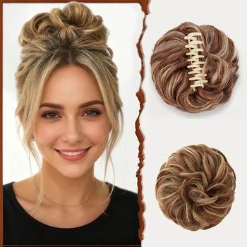 Estensione per capelli da donna con clip ad artiglio - Riccioli ondulati sintetici con accenti di strass scintillanti, tenuta sicura per i aggiornamenti