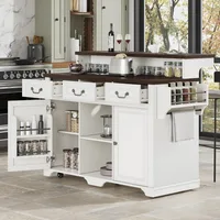 Rolling Kitchen Island with Power Outlets, 3 Drawers & 4 Door Shelves, Mobile Cart for Dining Room & Kitchen, White 2
