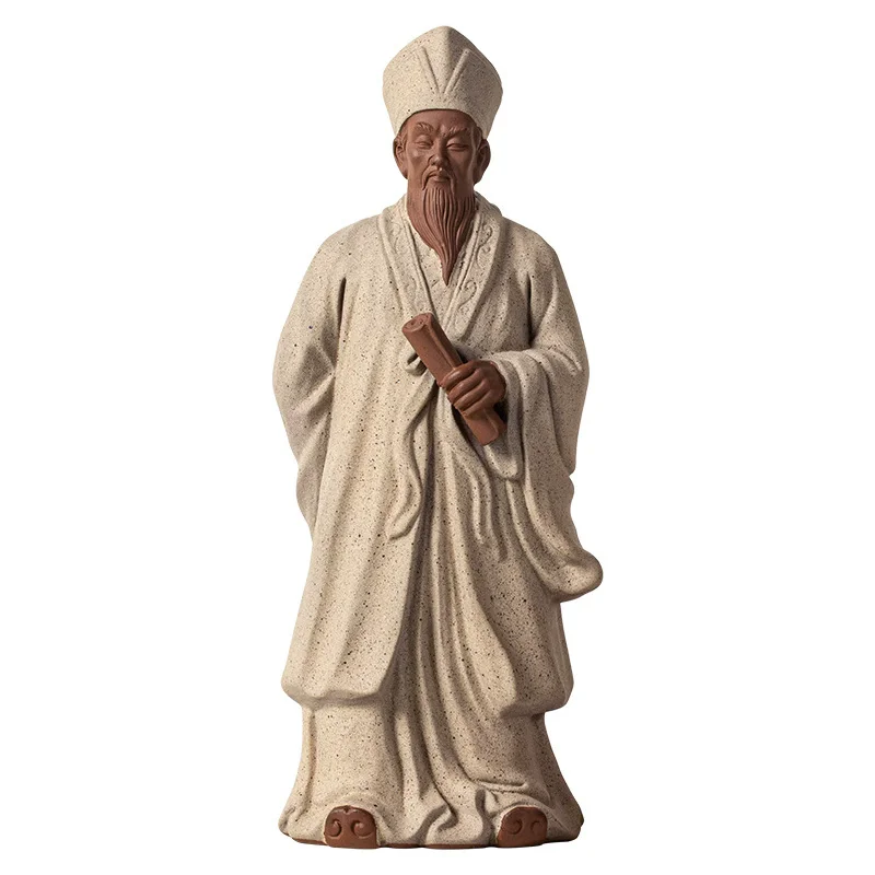 Wang Yangming Ceramic Statue, Chinese Philosopher Sculpture of Unity of Knowledge & Action, Zen Study Desk Decor for Home Entran