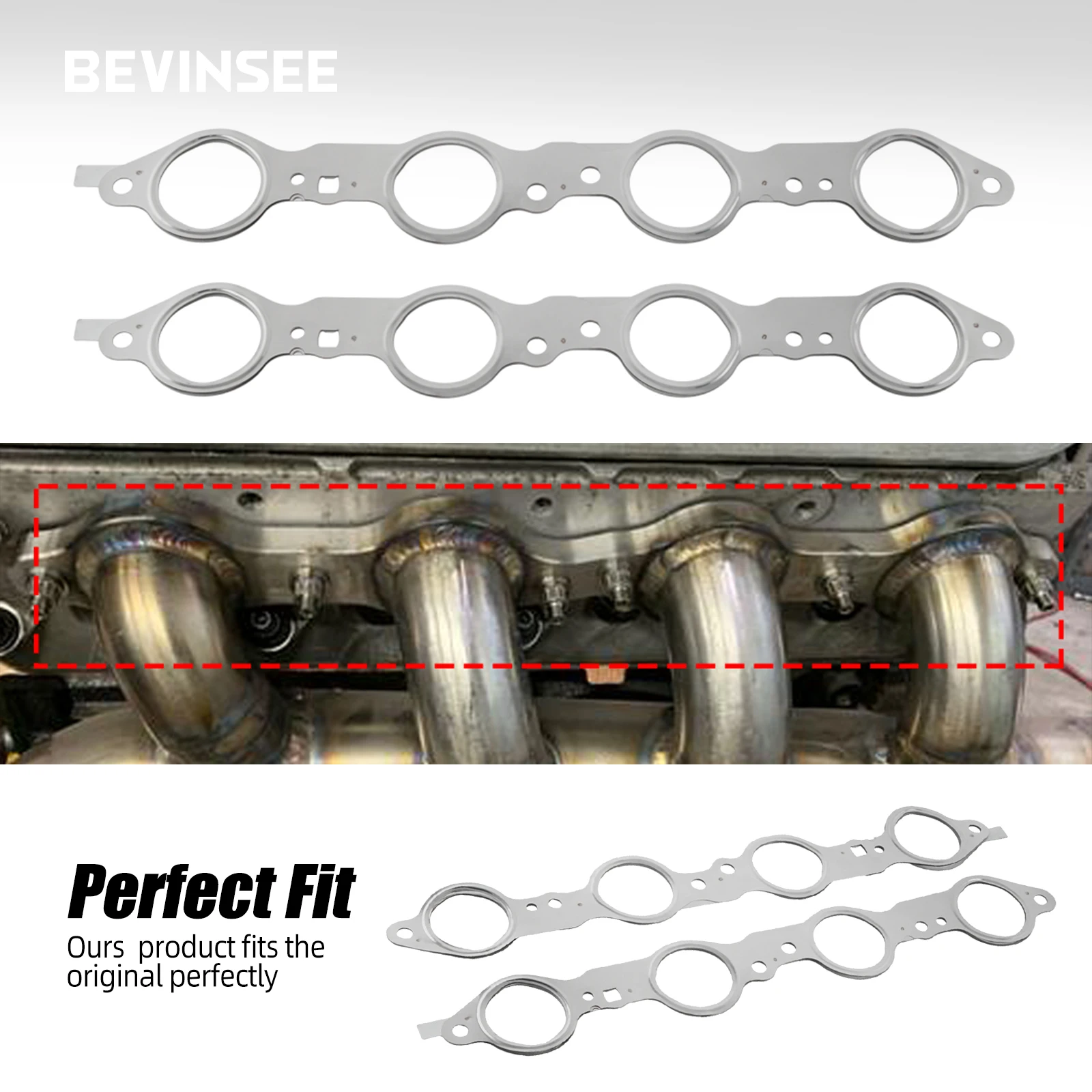 Multi-Layer Steel LS Series Exhaust Manifold Header Gaskets for LS1 LS2 LS3 LS6 LM7 LQ4 LQ9 4.8 5.3 6.0 6.2L