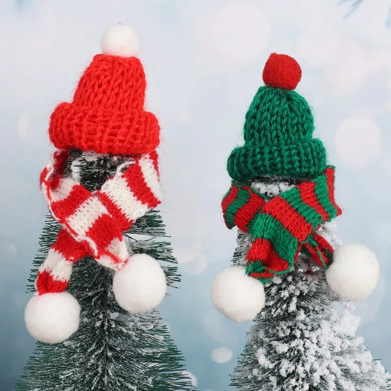50/10Pcs Mini Santa Hat Red Knitting Cap Cat Rabbit Doll Lollipop Wine Bottle Covers Xmas Bottles Holder Table Dinner Decor christmas beanie hat