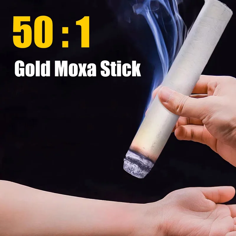 SHARE HO 50:1 Long Moxa Rolls Chinese Moxibustion Acupuncture Point Heating Therapy Pure Wormwood Stick 10 Years Old 10pcs