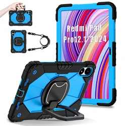 Universal 360° Rotating Grip Protection Case with Adjustable Stand & Shoulder Straps for Xiaomi poco pad 12.1 (Blue with SP)