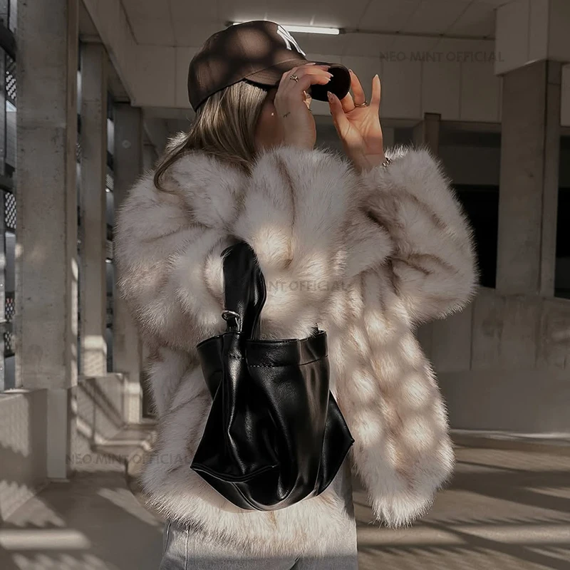 Neo Mint 2025 Autumn Winter New Gradient Big Fur Collar Jacket