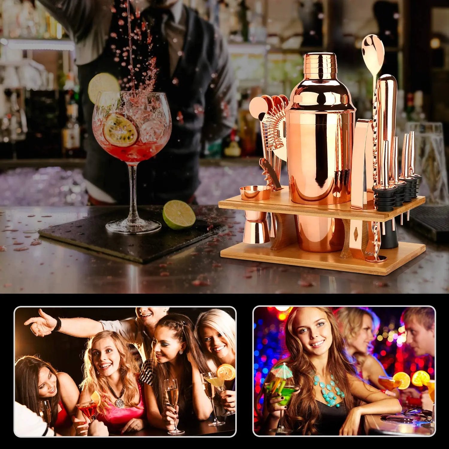 Set per Shaker da Cocktail, Kit da barista da 16 pezzi per Mixer Wine  Martini, strumenti da Bar in acciaio inossidabile, accessori per feste per  bevande domestiche
