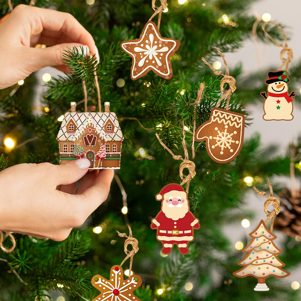Christmas Gingerbread Man Paper Pendant Christmas Tree Pendant Ornaments Decoration New Year Home Decor 12pcs