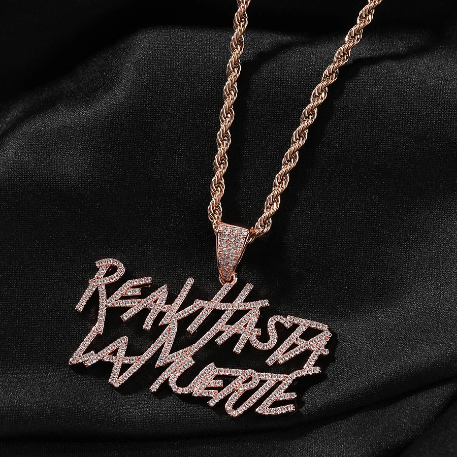 Signature Real Hasta La Muerte Pendant Necklace Two Row Letters Hip Hop Iced Out 5A CZ Capital Initial Anuel AA's Iconic Style images - 6