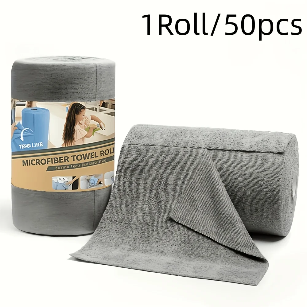 Large Reusable Fine Fiber Cleaning Cloth Roll – 50 Thick Towels for Kitchen, Windows, and Cars