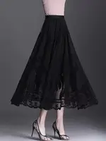 Plus Size Women Lace Skirt Women Niche Autumn New Mid-length Skirt with Large Hem Mesh and Empty Elegant Pleated Vintage Skirt 2