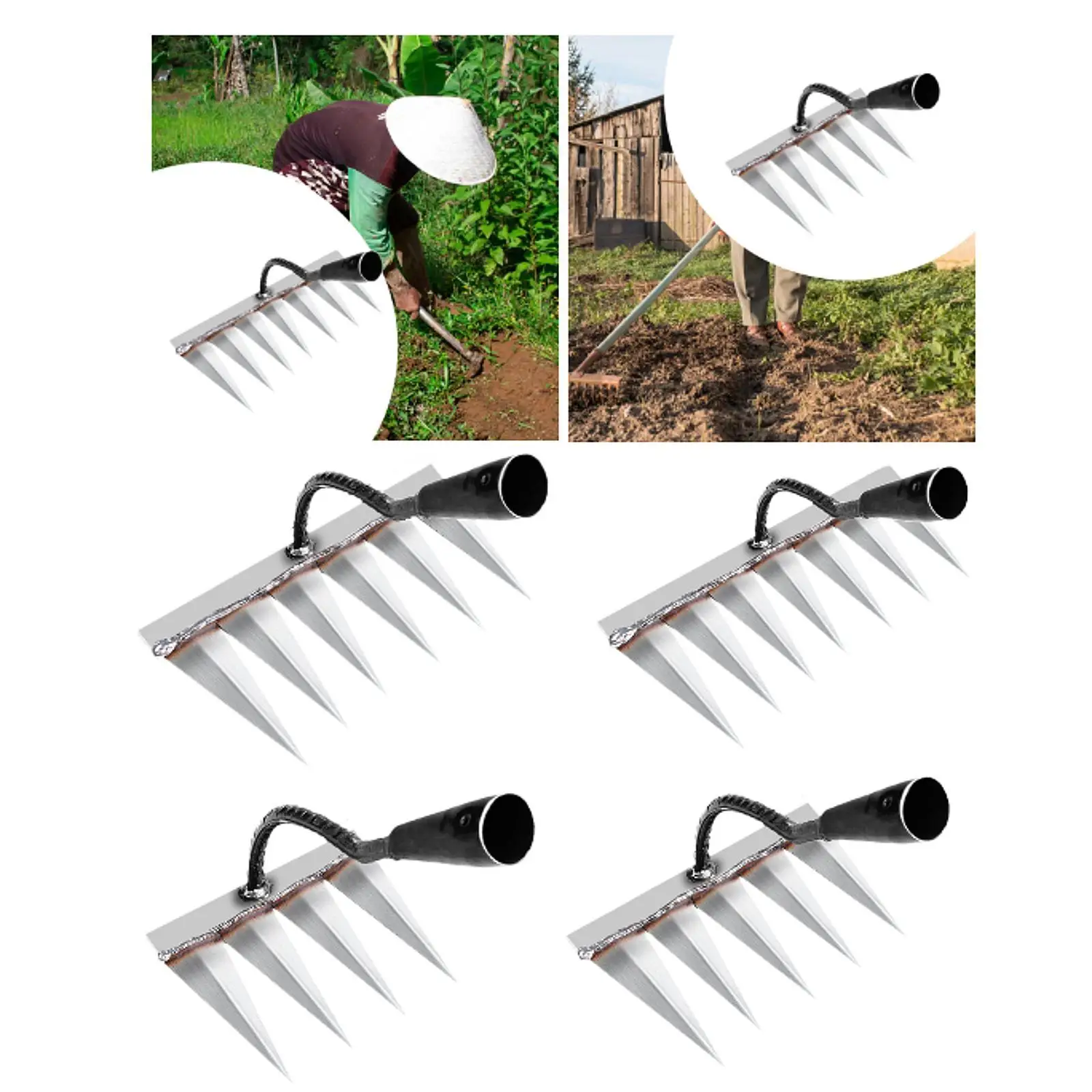 Garden Hand Rake Metal Weeding Rake for Loosening Tilling Soil Backyard