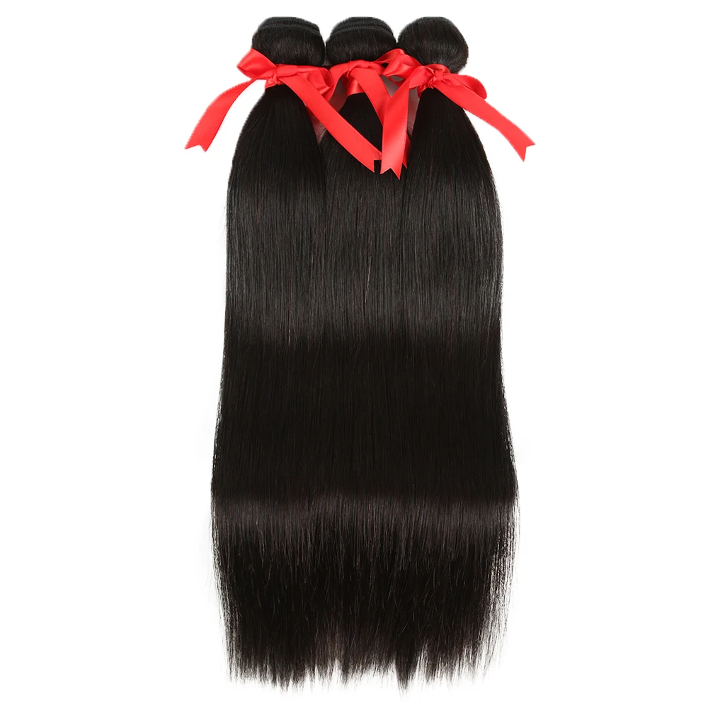 Mèches Brésiliennes Remy Lisses Noires Naturelles pour Femme, Extensions de Cheveux Humains, Lot de 3