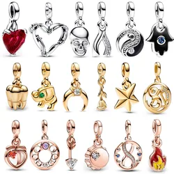 Me Series 925 Sterling Silver Wire Heart Elephant Tooth Rose Skull Yin & Yan Mini Dangle Charm Fit Pandora Me Pearl Bracelet