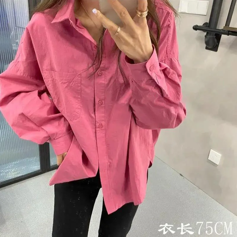 Fashion Lapel Pockets Solid Color Irregular Shirt Female Clothing 2023 Autumn New Casual Tops Asymmetrical Blouse