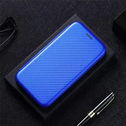 Leather Wallet Phone Case with Magnetic Closure - Carbon Fiber Finish - Moto G64 G64Y (Blue)