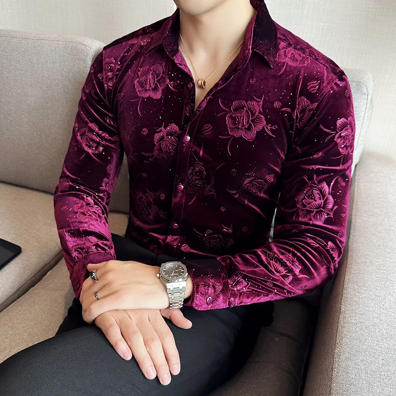 Brand Clothing Men's Spring High Quality Long Sleeve Shirts/Male Slim Fit Printing Casual Lapel Shirts Korean Style Luxury Shirt