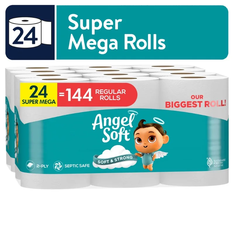 

Туалетная бумага Angel Soft, 24 Супер Мега рулона, мягкая и прочная туалетная бумага