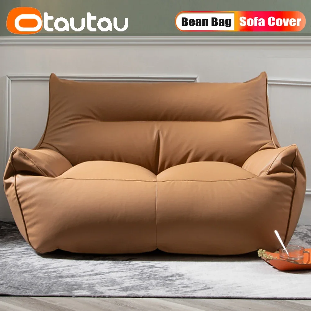 

OTAUTAU 2-seat Faux Leather Bean Bag Pouf Cover Without Filler Chaise Lounge Sofa Bed Couch Beanbag Frameless Furniture SF072