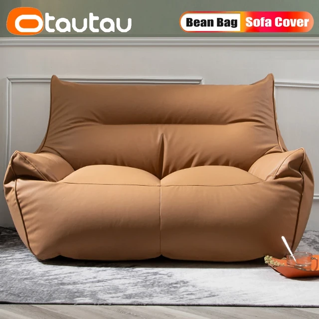 OTAUTAU Top Faux Leather 2-seat Bean Bag Sofa Cover No Filler Beanbag Couch  Pouf Chaise Lounge Recliner Sac Frameless Furniture - AliExpress