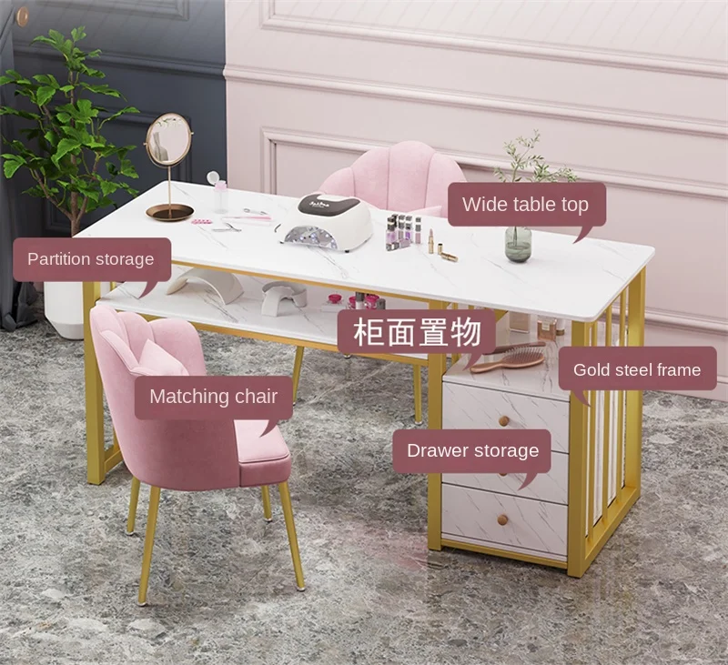 Description Picture 6 of itemLight Luxury Nail Tables Salon Furniture Modern Shop Table And Chair Set Single Double Professional Manicure U