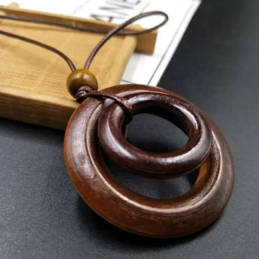 Vintage Wooden Owl Pendant Necklace - Ethnic Long Chain Jewelry