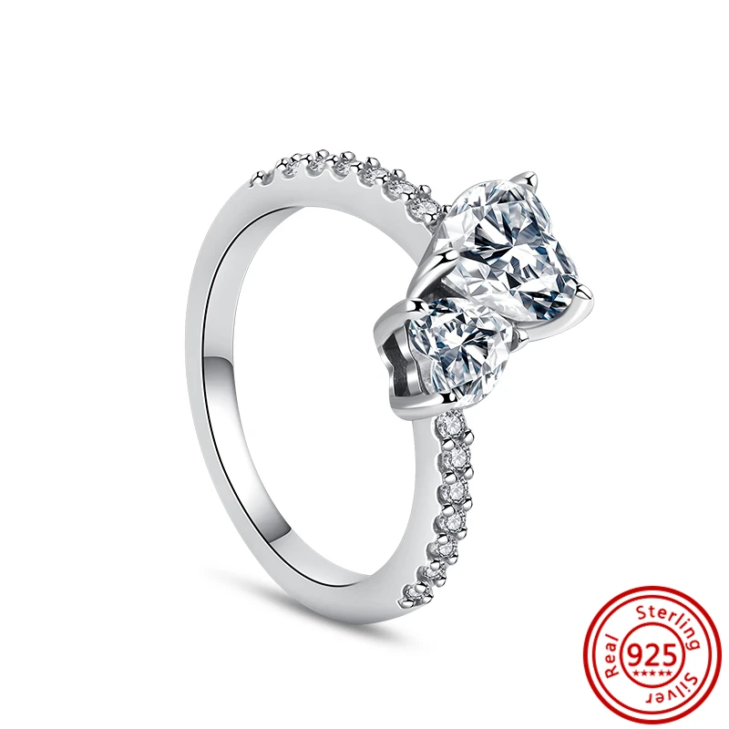 Authentic 925 Sterling Silver Heart Crown Feather Flower Bow Multi-Layer Pave Shiny CZ Rings Fine Engagement Jewelry Anniversary