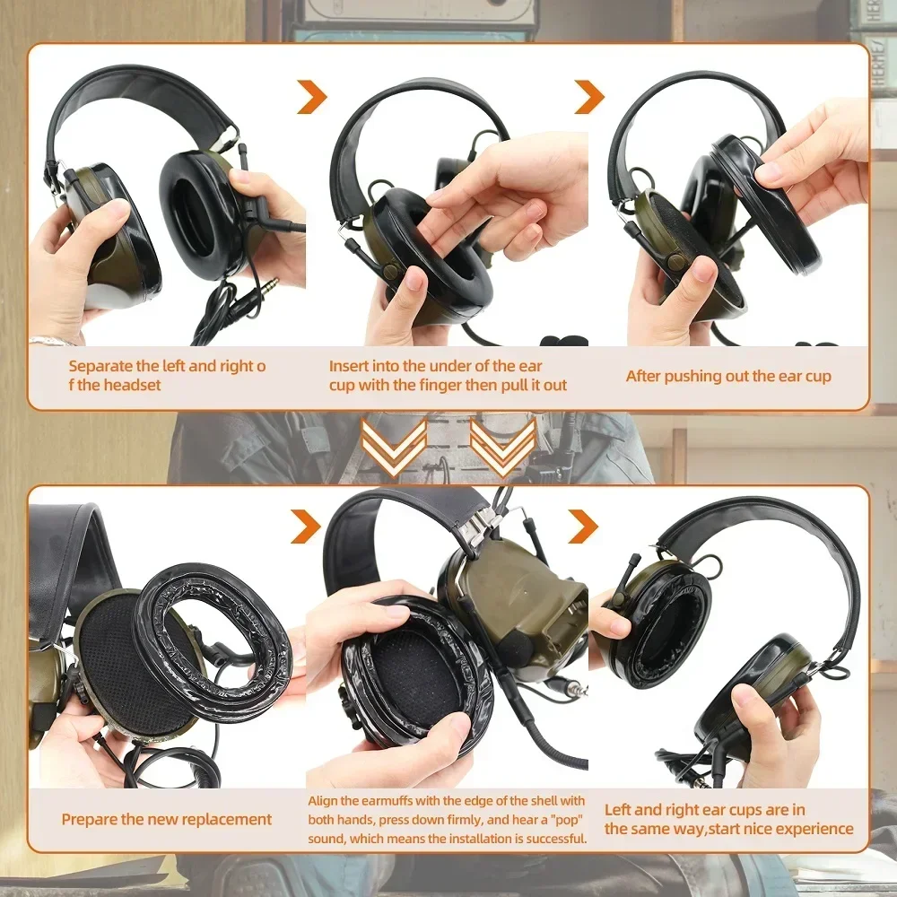 HEARGEAR 전술 헤드셋 어댑터 COMTAC I II III 에어소프트 슈팅 귀마개용 젤 이어 패드 소음 감소 사냥용 헤드폰