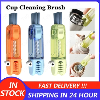 Cepillo de limpieza 3 en 1 (1/3 unidades): Limpiador multiusos para tapas de botellas de agua y vasos. Incluye un adorable diseño de cocodrilo comiendo.