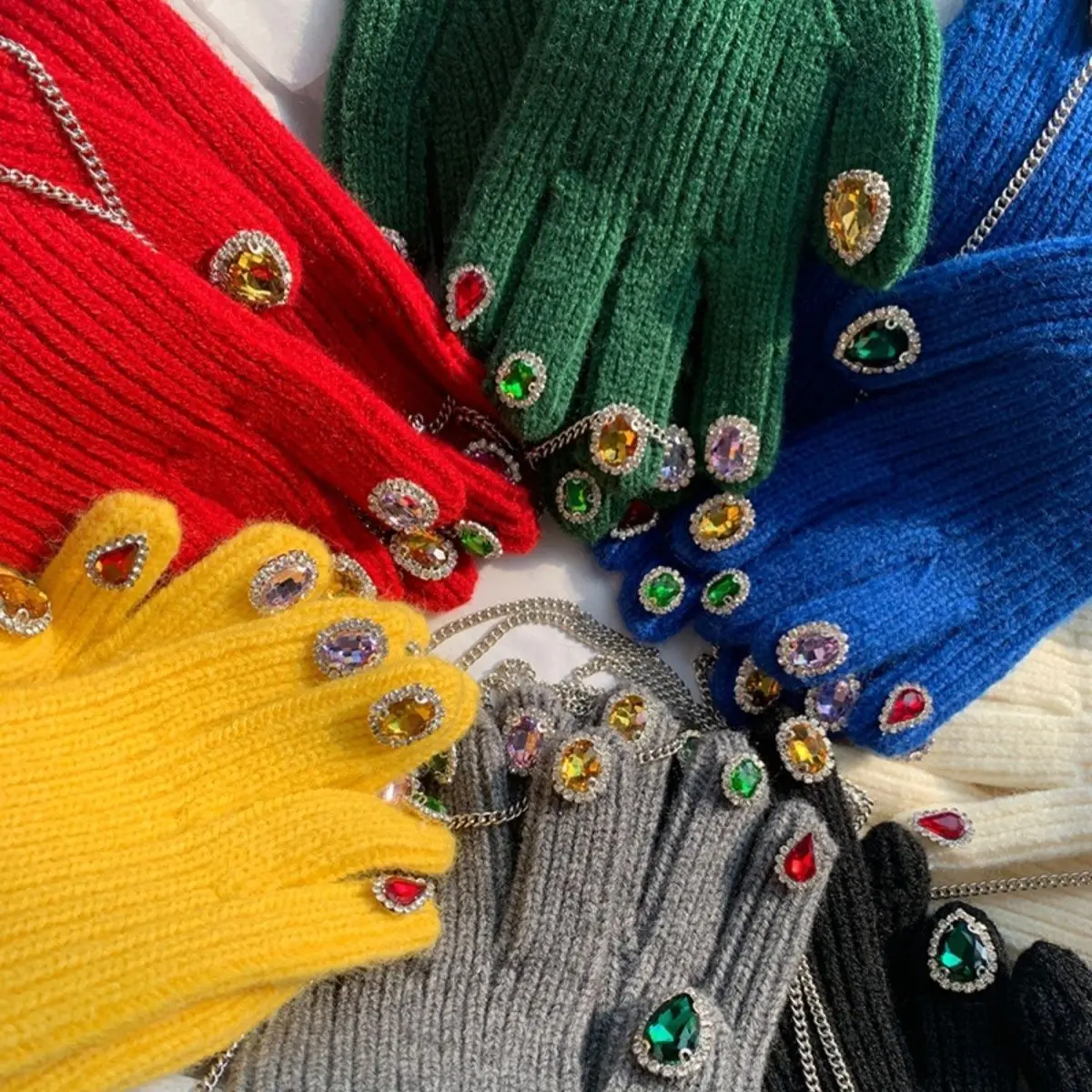 맞춤형 모직 따뜻한 장갑, 두꺼운 다이아몬드 장갑, 체인 터치 스크린, 트렌디, 높은 외관, 다용도, 가을, 겨울