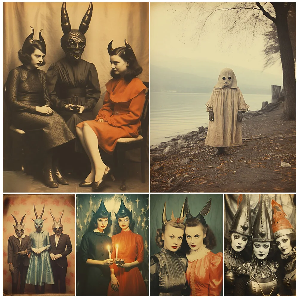 

Weird Demon Symposium,Vintage Photography,Wall Art Canvas Print,Witch Sisters,Gothic Photo,Art Poster And Print,Home Decoration