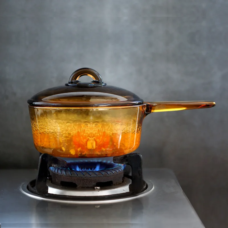 1.5L Single handle Microcrystal glass stew pot Slow cooker High temperature resistance soup pot stewpan+Tempered glass lid