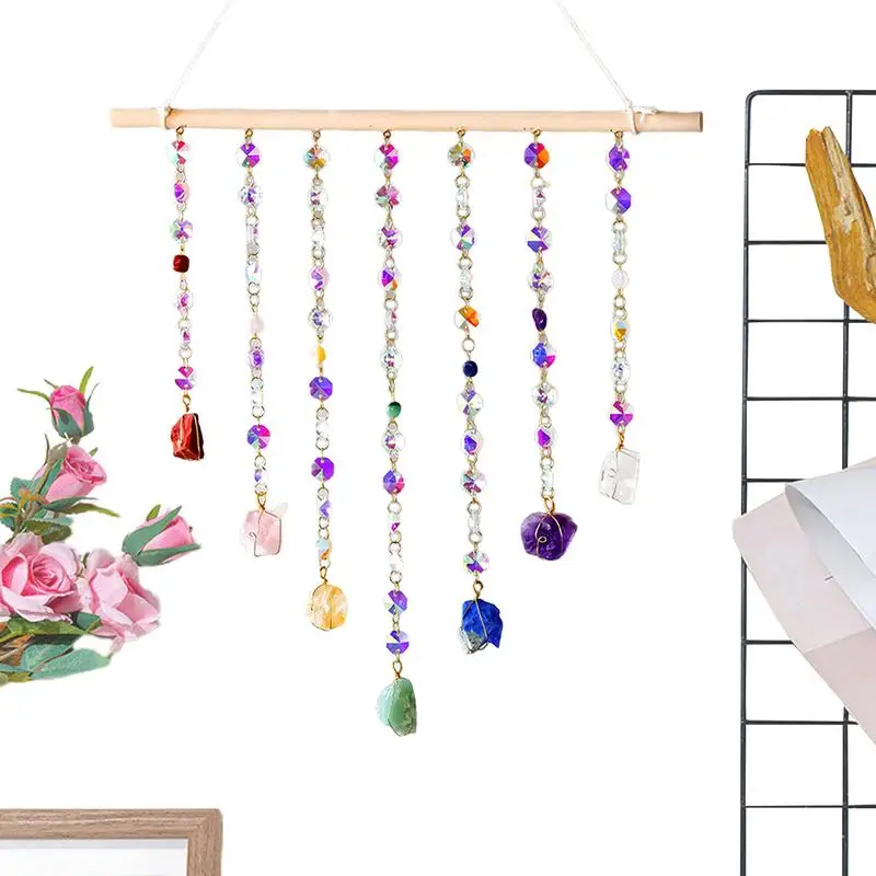 Sun catcher Crystal Wind Chimes With Chain Hanging Handmade Craft Colorful Rainbow Prism Light Catcher Christmas Garden Decor