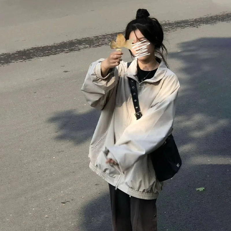 American Retro Work Jacket Assault Jacket 2024 Spring Autumn New Loose and Popular Small Jacket Solid Color for Women Commuting