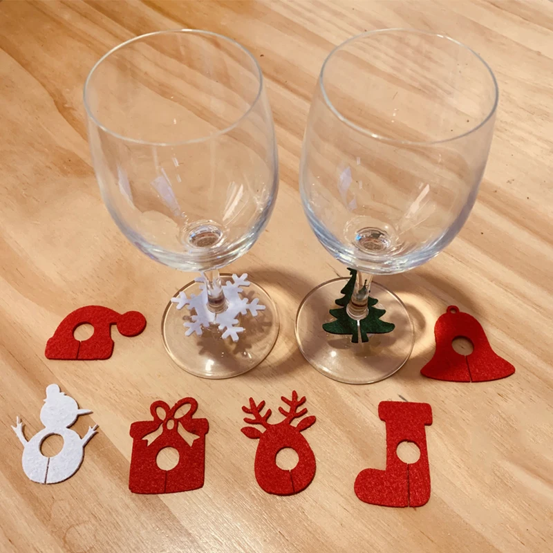 

6Pcs Christmas Wine Glass Decorations Felt Cup Ring for Xmas Party Dinner Champagne Glasses Ornaments Hangings Party Supplies