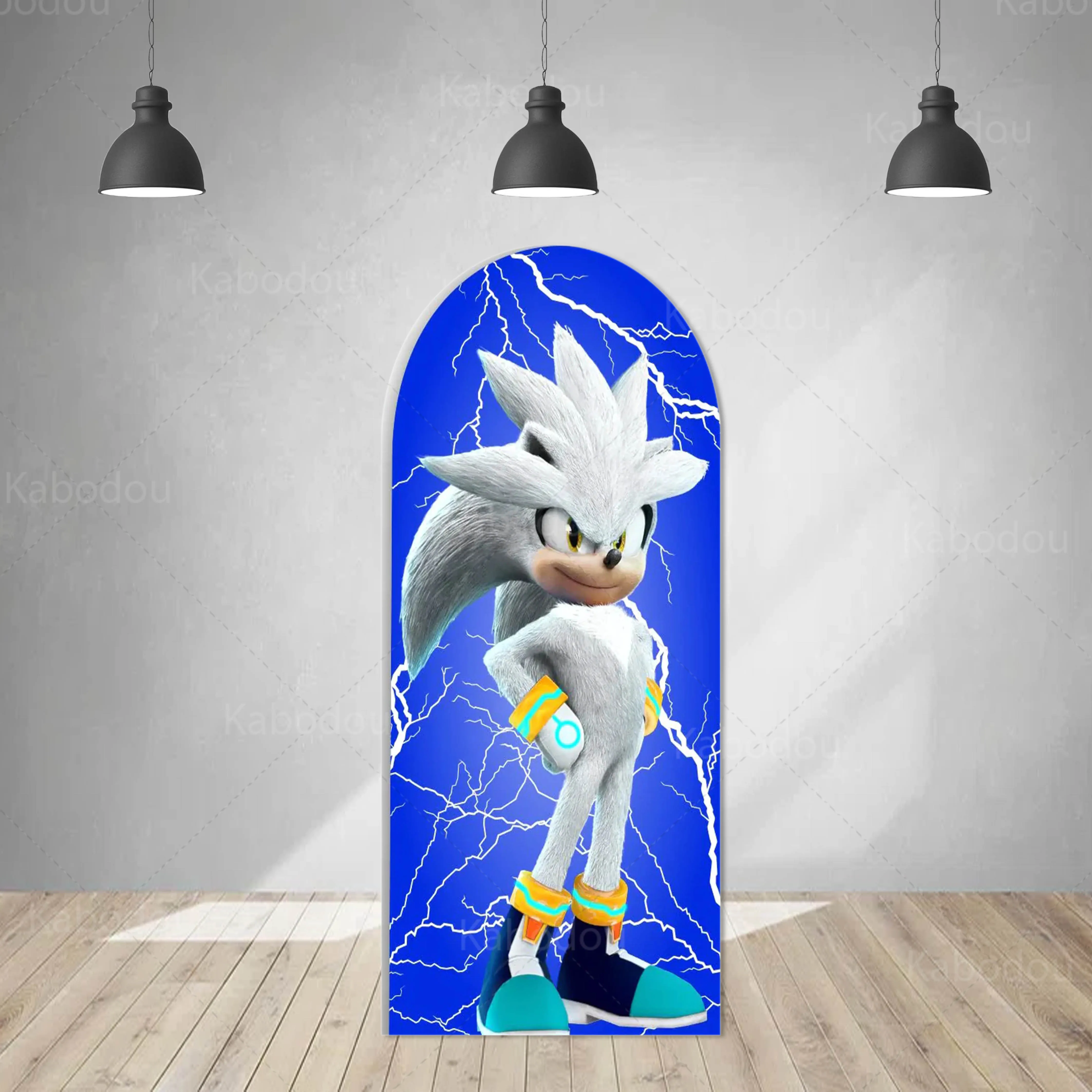 Fondo de Sonic con arco de doble cara, decoración para fiesta de cumpleaños de niños, fondo de fotografía azul, relámpago, poliéster, utilería para estudio