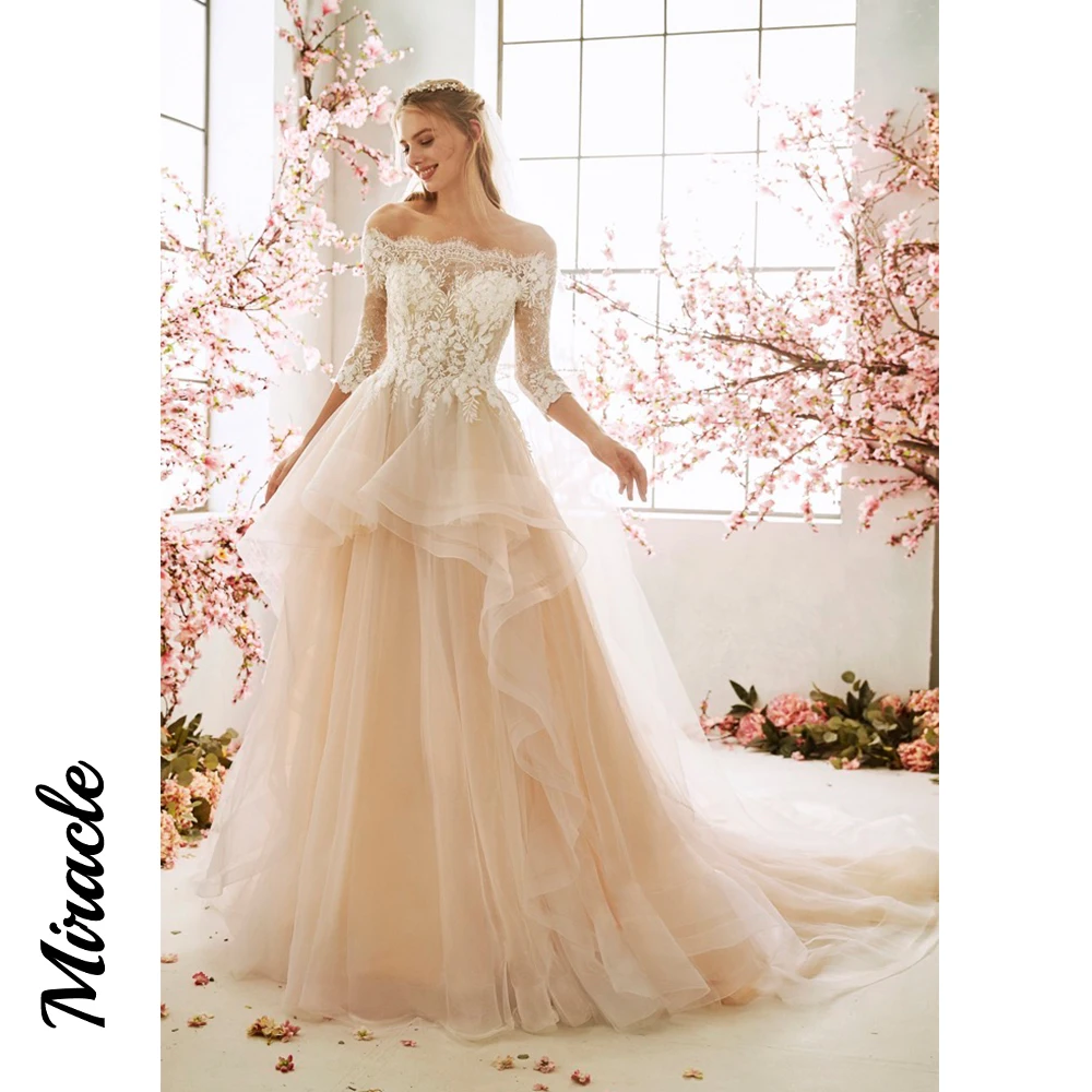 

Princess A-line Wedding Dresses Off Shoulder Womens Dresses Beaded Floral Elegant And Pretty Women's Dresses Vestidos Para Mujer