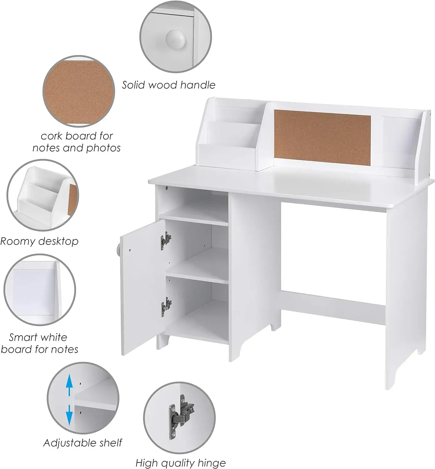 Kids Study Desk with Storage, Wooden Children School Study Table with Hutch and Storage Cabinet for 3-8 Years Girls Boys, S 6
