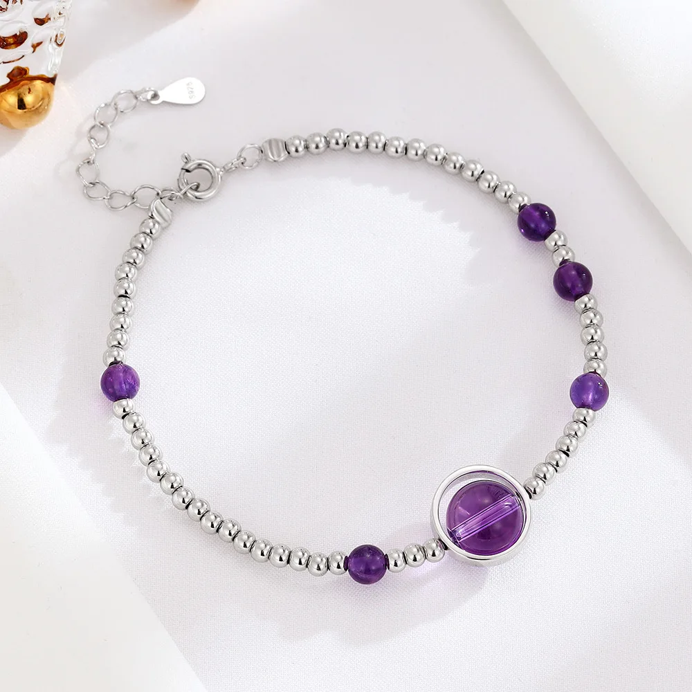 Unique Bracelets for Women, S925 Sterling Silver Amethyst Beaded Bracelet with Luxurious Charm for Best Friend and Girlfriend 3
