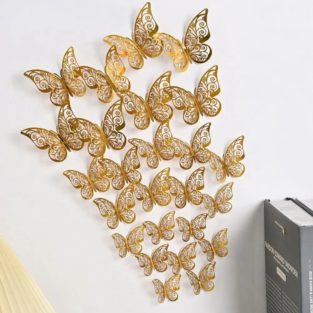 12Pcs/pack 3D Butterfly Decals Stickers Hollow Butterflies Wall Decals Art Decor Wedding Party Home Decor butterfly wall decor