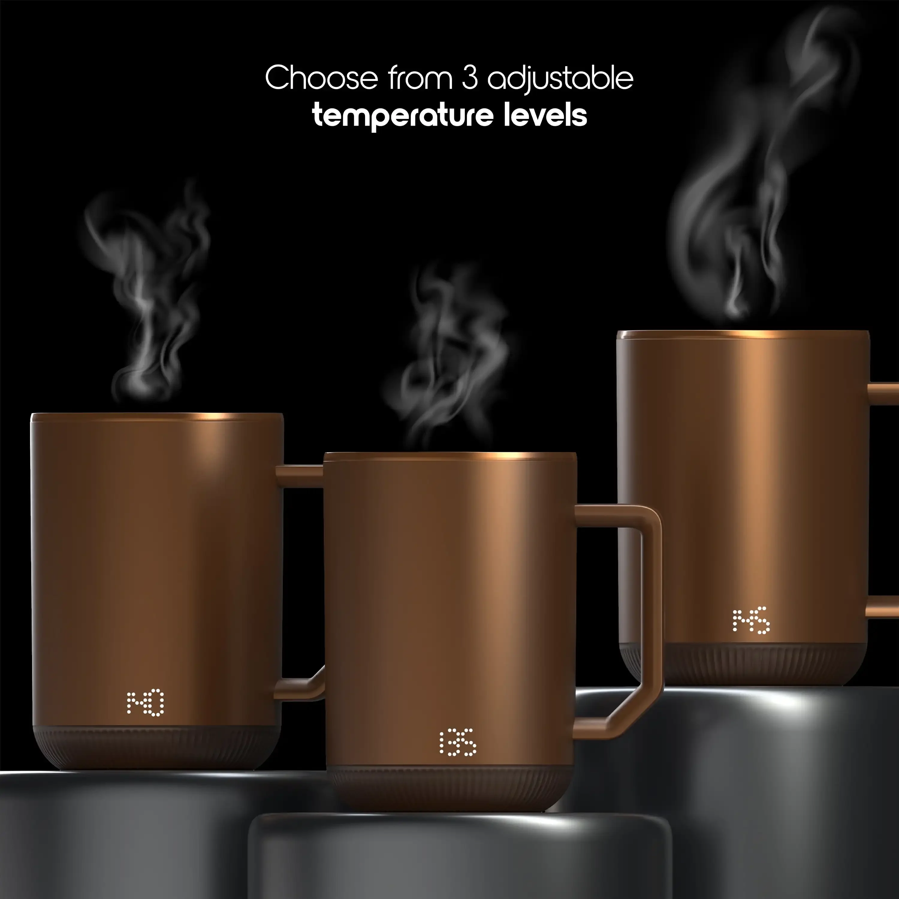 Charging Coaster, 12oz. Stainless Steel Self Heating Coffee Mug with Lid 3.5" x 3.5" x 5" 5