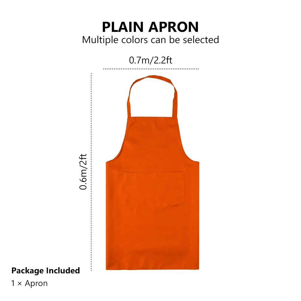 thicken cotton polyester blend cooking baking kitchen bib apron with pockets black blue green red yellow orange plain apron 3