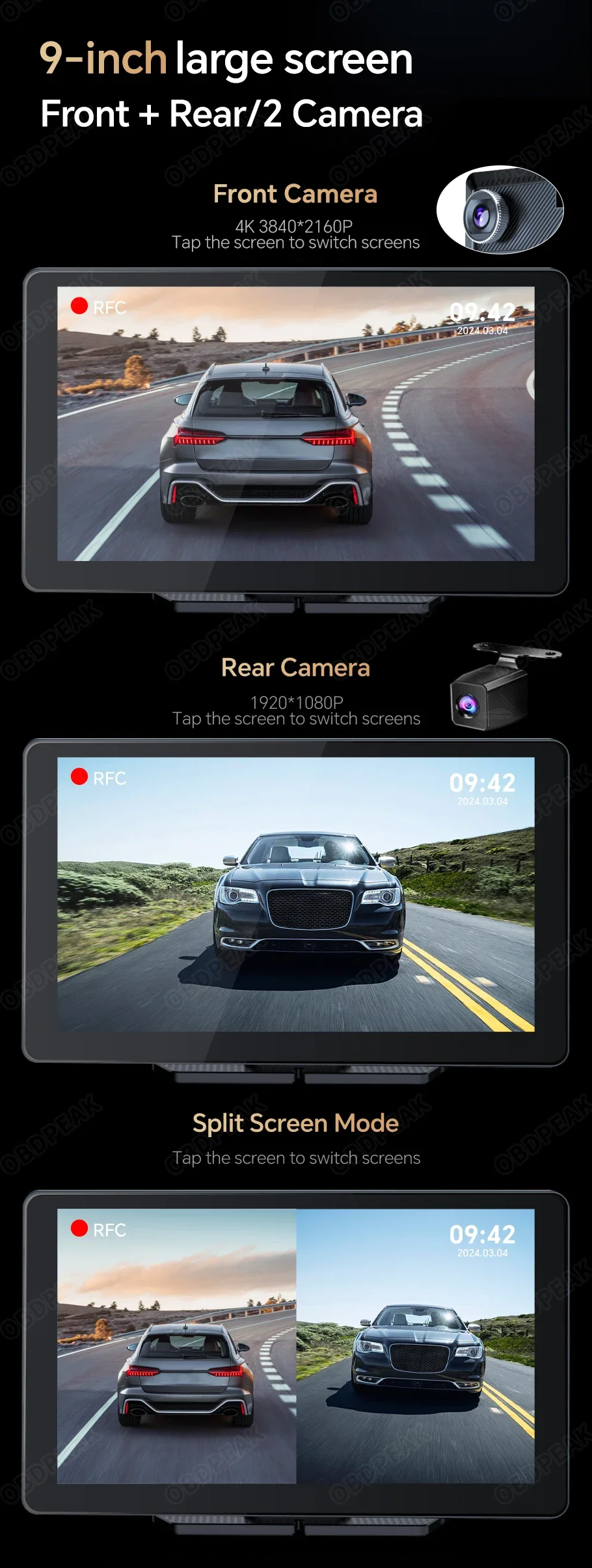 OBDPEAK ダッシュボード 10.2インチ ドライブレコーダ　スマホ対応 Obdpeak-車のダッシュボードカメラ,ビデオレコーダー,Android,車