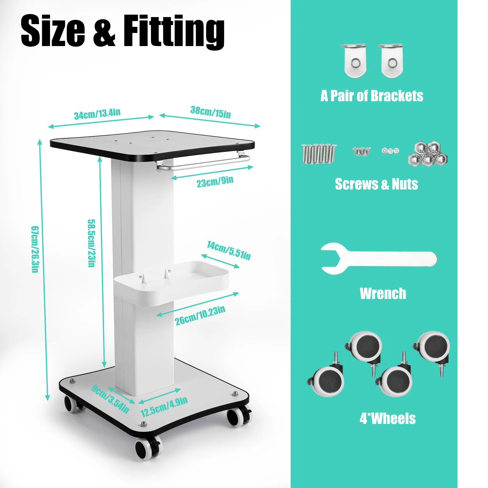 Description Picture 5 of itemBeauty Trolley Salon Rolling Cart Mobile Salon Spa Rolling Trolley Stand Cart with Wheel Beauty Trolley Instrument Tray White