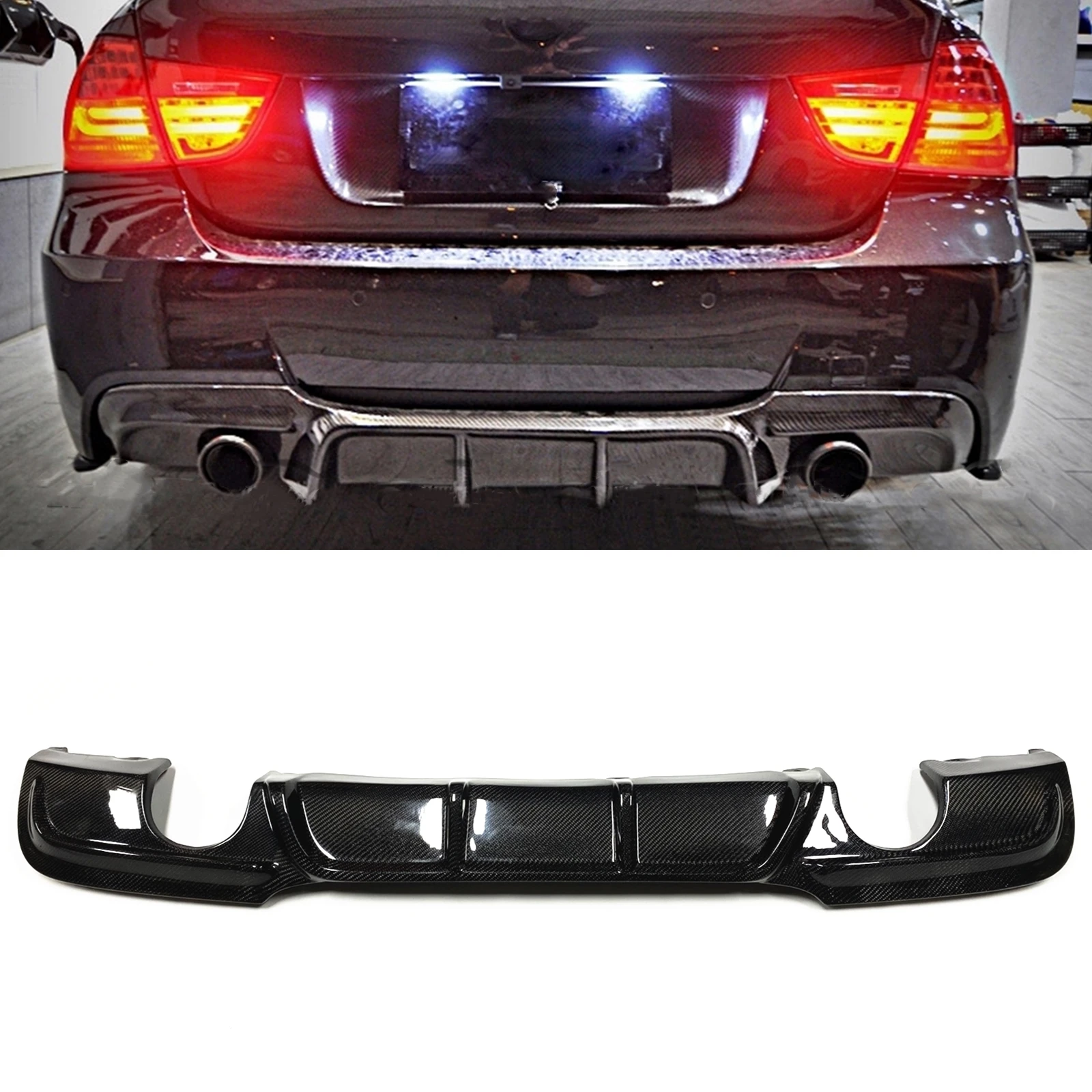 

Rear Bumper Diffuser Lip Carbon Fiber Boot Splitter Spoiler Plate For BMW E90 3 Series 325i 335i Sedan 4 Door M-Sport 2009-2012