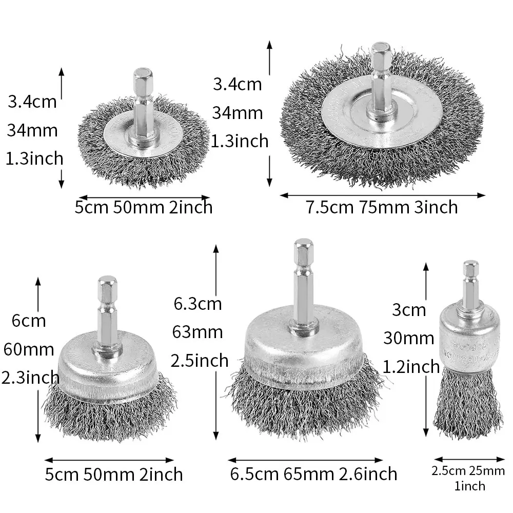 Wire Brush for Drill Wire Wheel Brush Cup Set Drill for 1/4 Inch Arbor Cleaning Rust Stripping Hexagonal drill wire brush