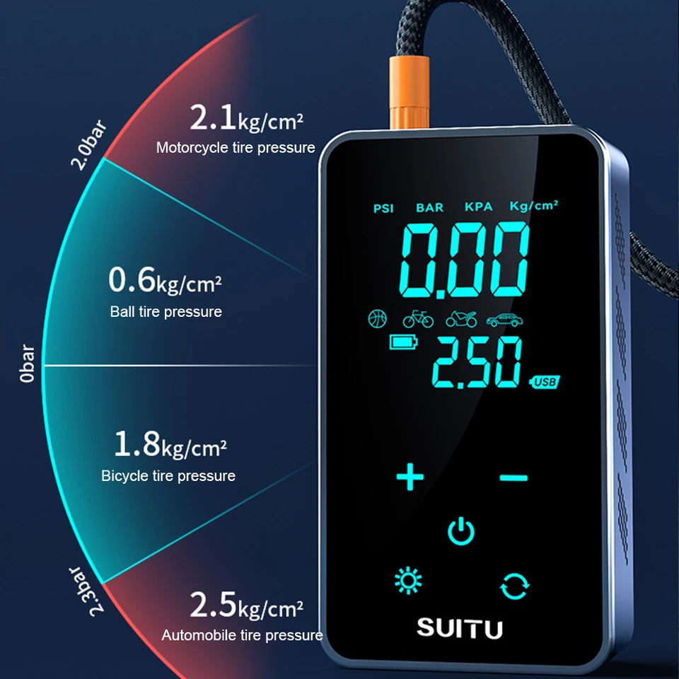 �ڵ��� ���� ���� ���� LCD ���÷��� �̴� Ÿ�̾� ��â��, 150PSI ������ �з� ������, USB ������ �ڵ��� ������� ������ ��