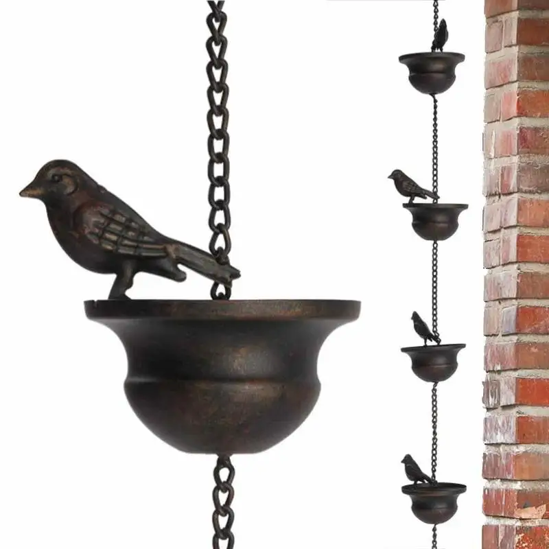 

Garden Creative Birds On Cups Metal Rain Chain Rain Catcher For Gutter Roof Decoration Metal Drainage Rain Chain Downspout Tool