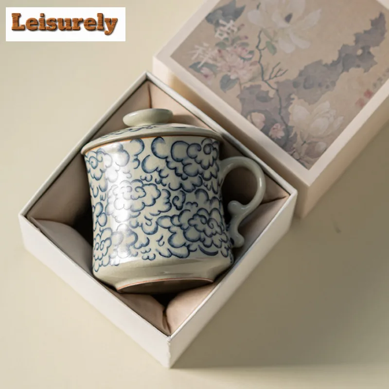 350ml Ru Kiln Cloud Moon Crescent Filter Tea Separator Cup Handmade Tea Mug With Infuser Tea Maker Office Water Cup Tea Items