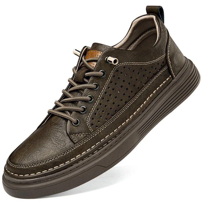 Mens Shoes Summer Genuine Leather Oxford Shoes Breathable Outdoor Sneakers Handmade Leather Casual Walking Shoes
