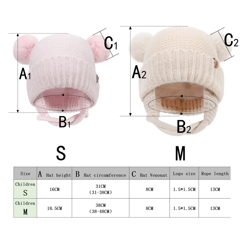 Winter Baby Hat Windproof Toddler Bonnet Cute Pompom Knitted Hats Newborn Beanies Cap Outdoor Warm Infant Accessories 0-2 Years 6